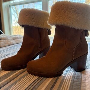 UGG Heeled Boots Brown Cream Suede